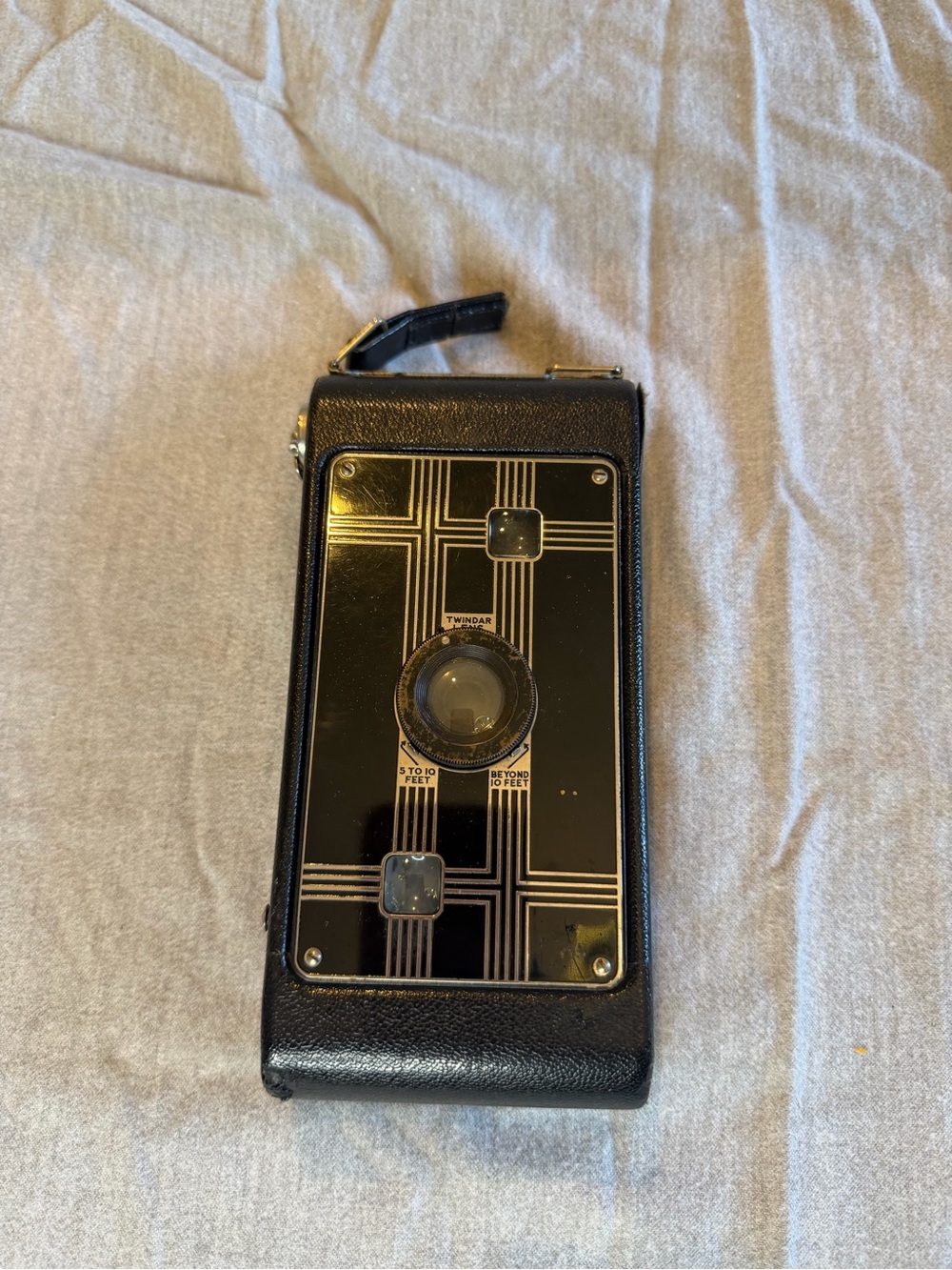 Jiffy Kodak camera from the 1930s Art Deco faceplate.
